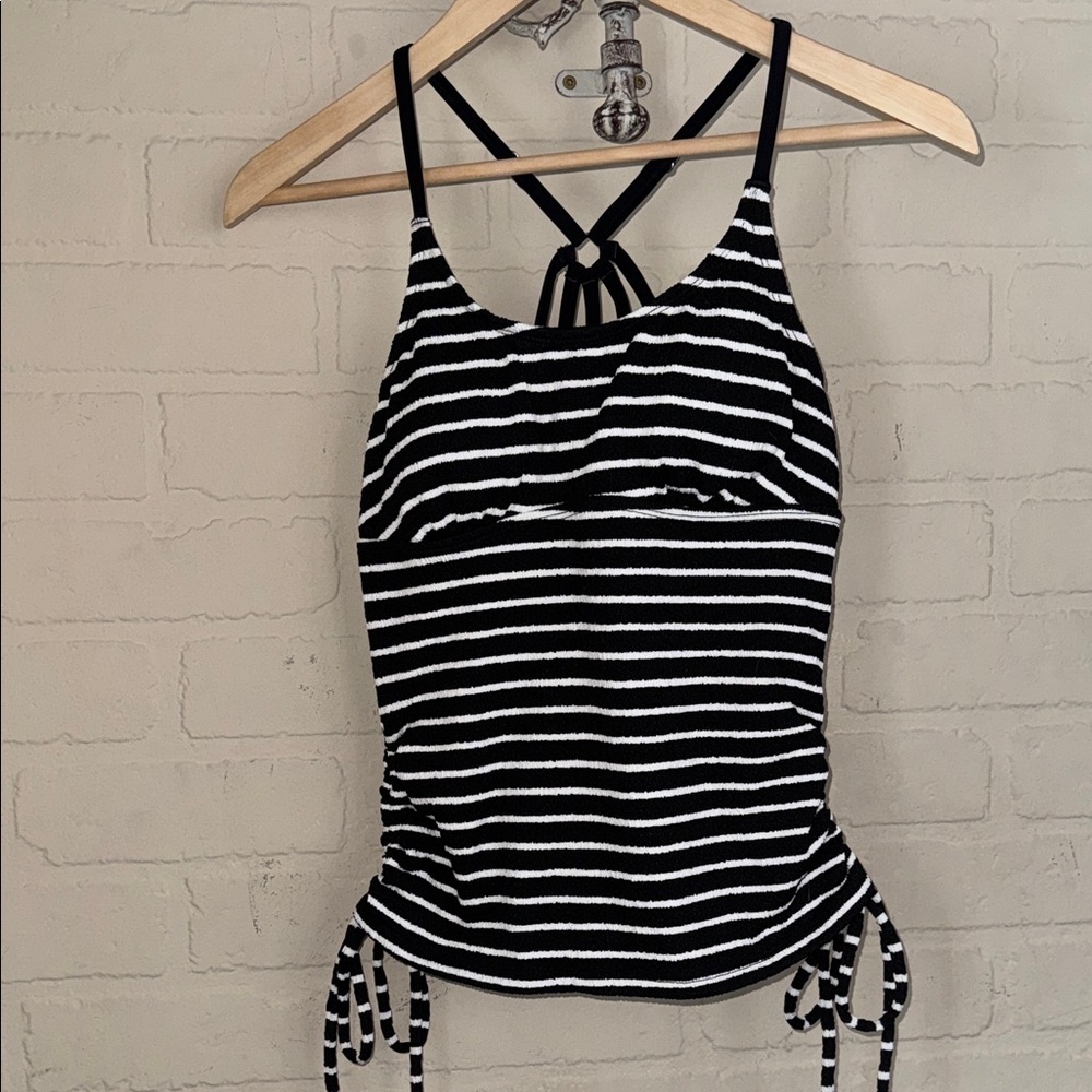 Cupshe tankini bikini only Striped Black White Top NEW cinched sides padded